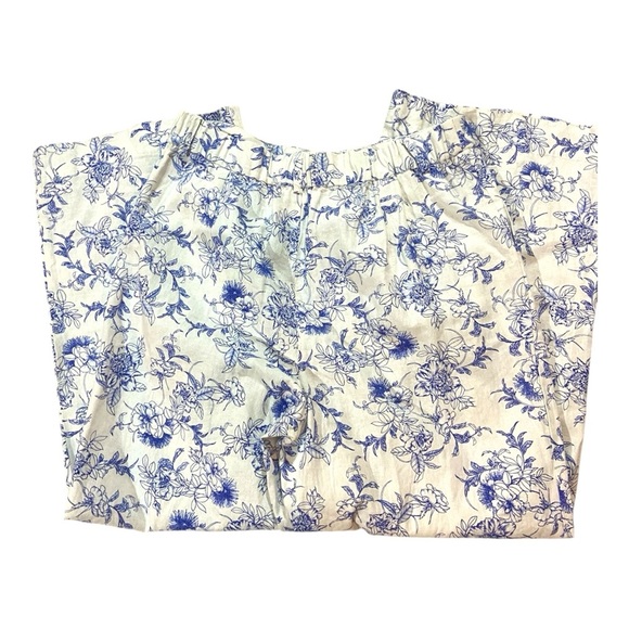 Jason Wu Floral Linen Pants Sz 8 Blue Wide Leg - Picture 4 of 6